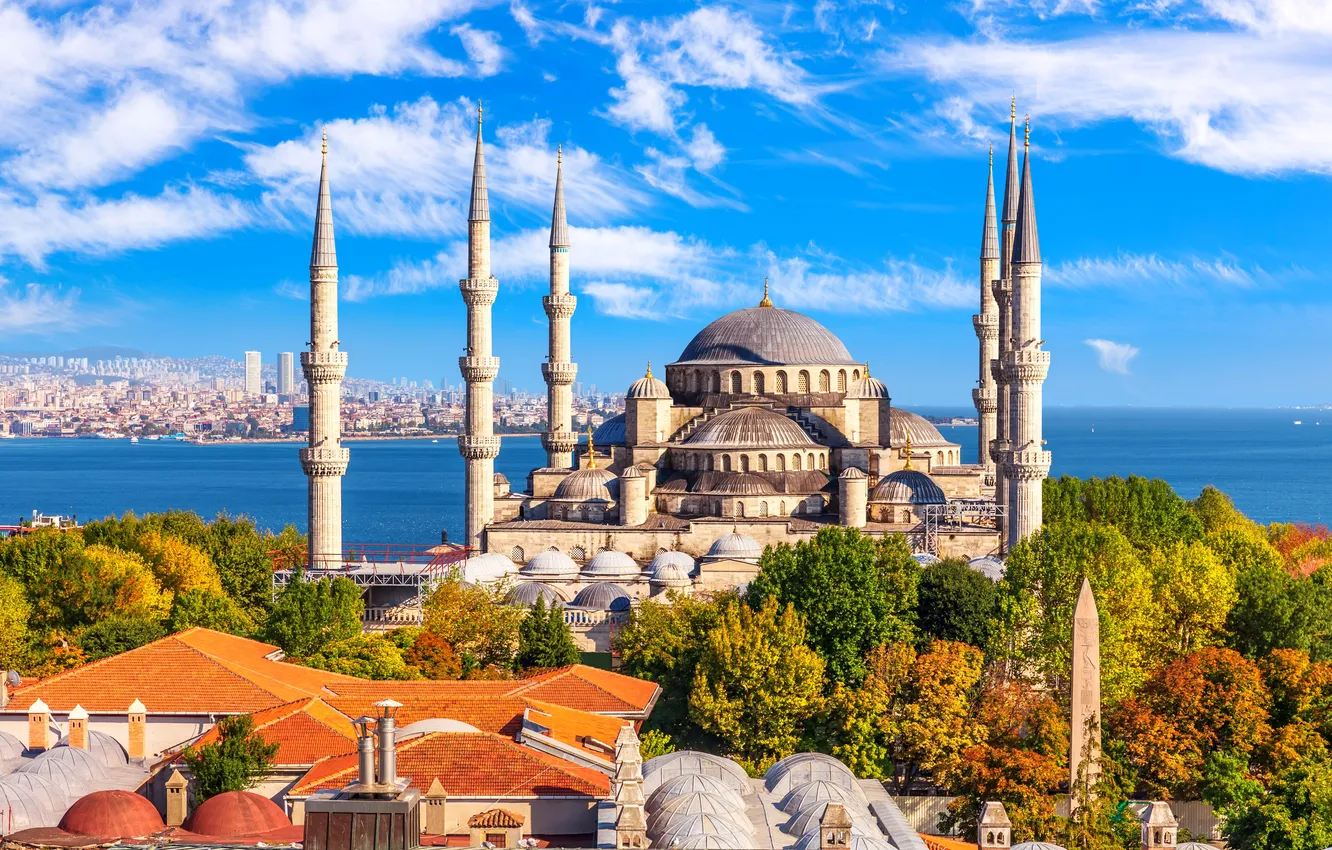 Photo wallpaper city, sky, blue, old, asian, turkey, history, istanbul