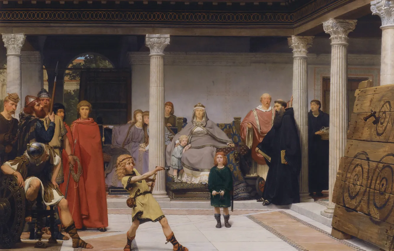 Photo wallpaper picture, history, genre, mythology, Lawrence Alma-Tadema, Lawrence Alma-Tadema, The Education Of The Children Of Clovis