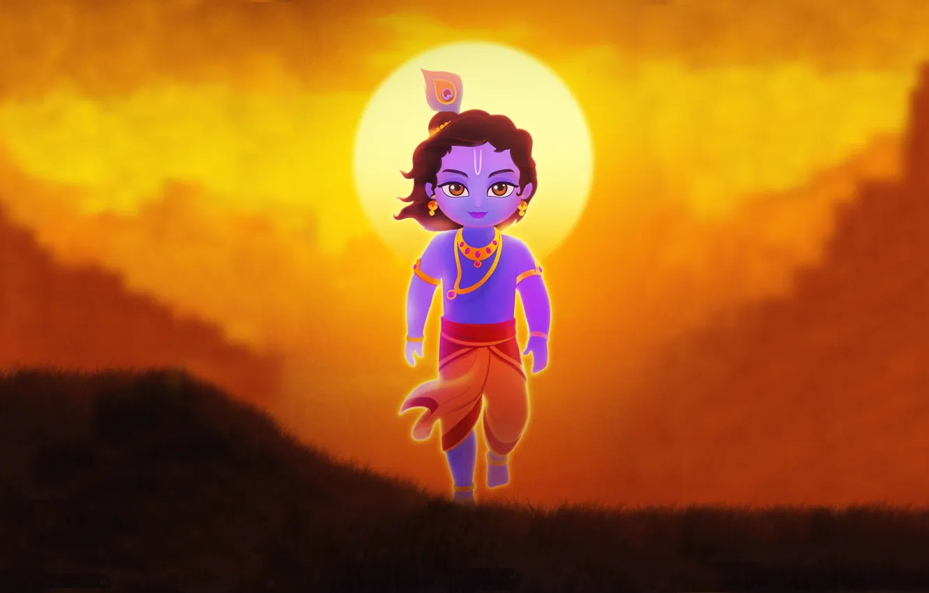 Photo wallpaper look, sunset, Gopal, Little Krishna