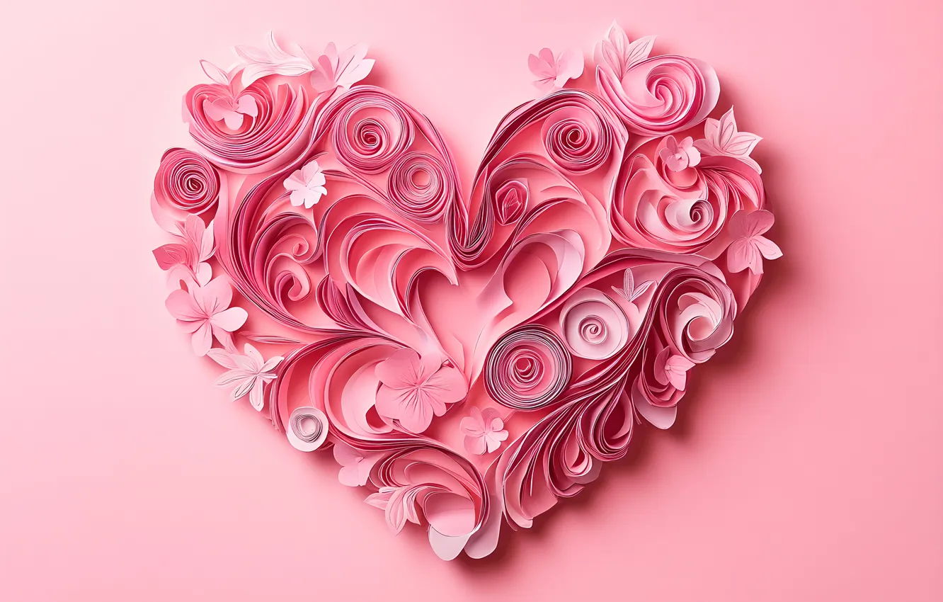 Photo wallpaper love, flowers, holiday, pattern, heart, curls, pink, ornament