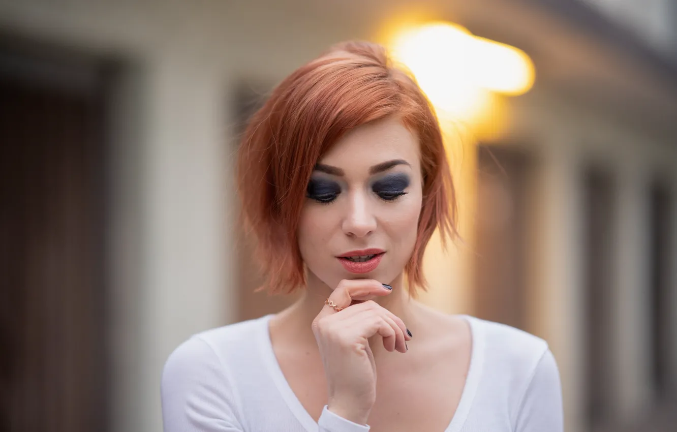 Photo wallpaper girl, portrait, brown hair, Veronika, bokeh