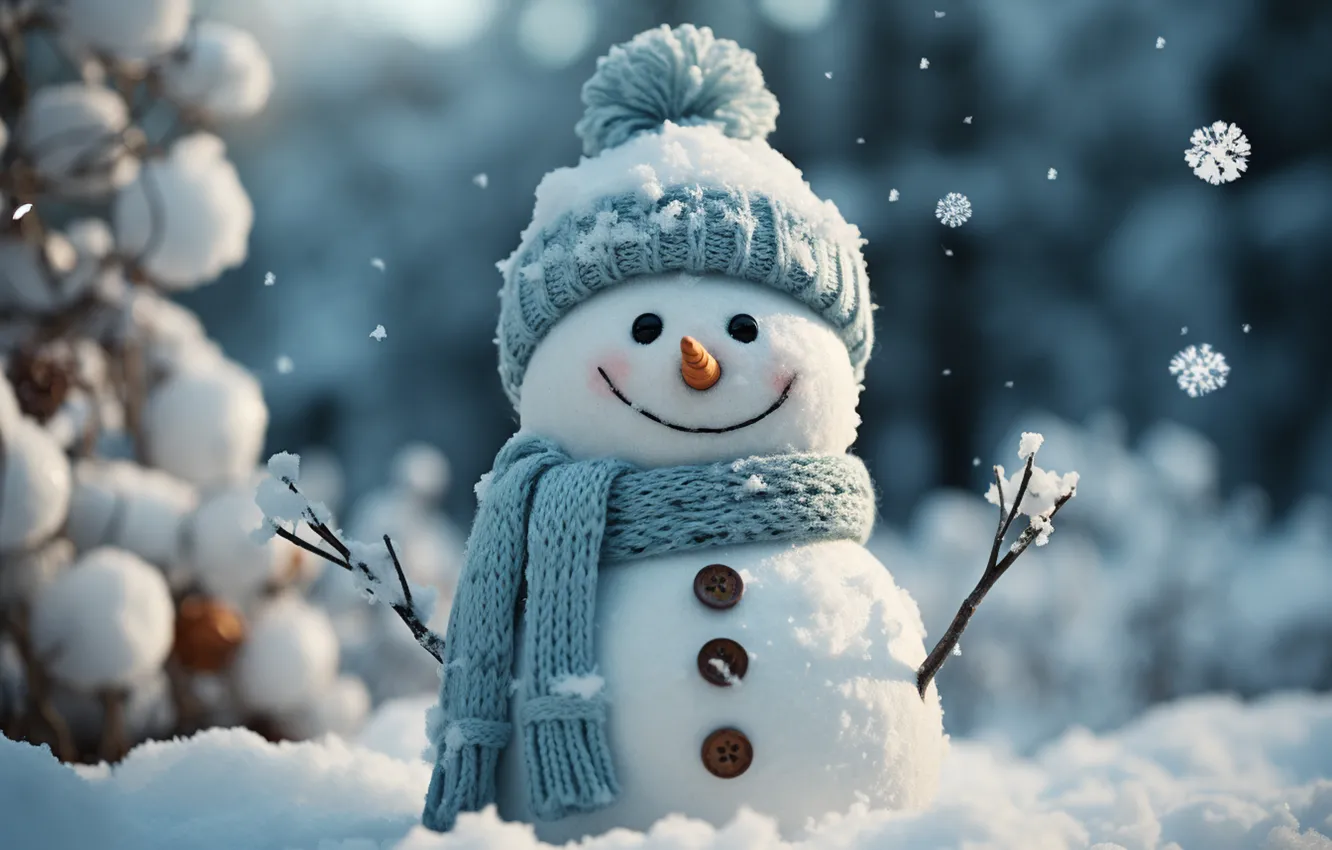 Photo wallpaper winter, snow, decoration, snowflakes, new year, Christmas, snowman, Christmas
