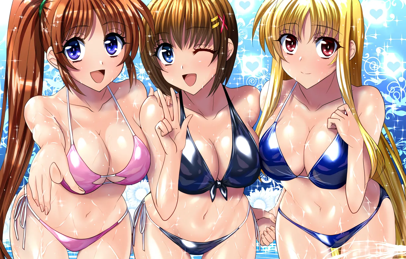 Photo wallpaper sexy, wet, cleavage, long hair, sea, girls, brown hair, boobs