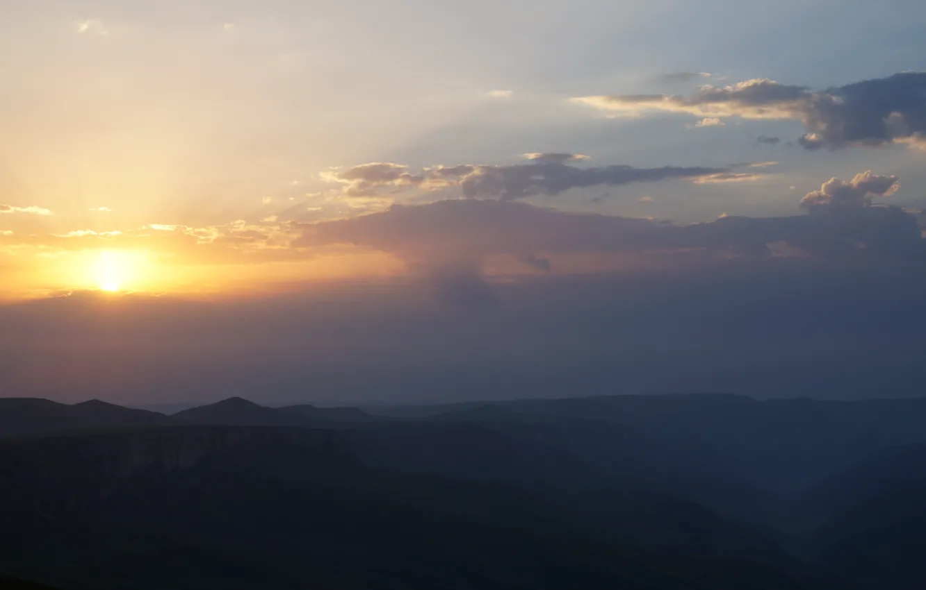Photo wallpaper the sky, clouds, mountains, dawn, sky, mountain, sunrise, dawn in the mountains