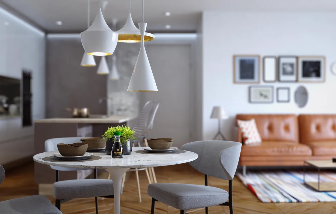 Photo wallpaper photo, interior, blur, kitchen, sofa, dining room, Cordy House