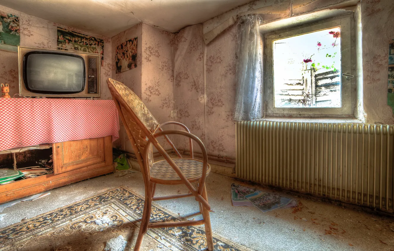Photo wallpaper room, TV, window