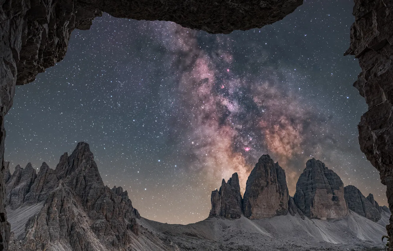 Photo wallpaper mountains, stars, milky way