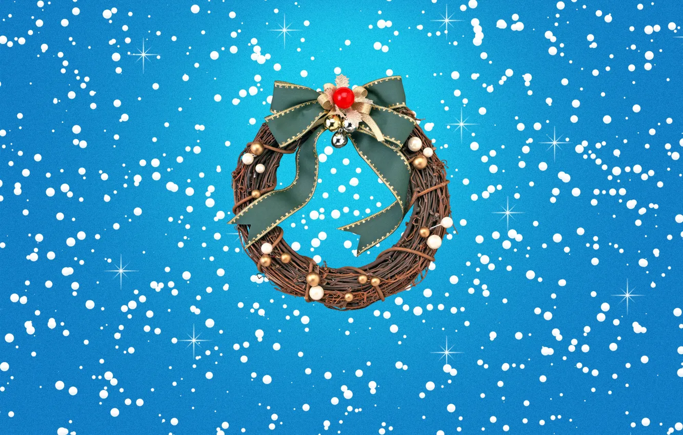 Photo wallpaper winter, snow, mood, holiday, new year, minimalism, Christmas, wreath