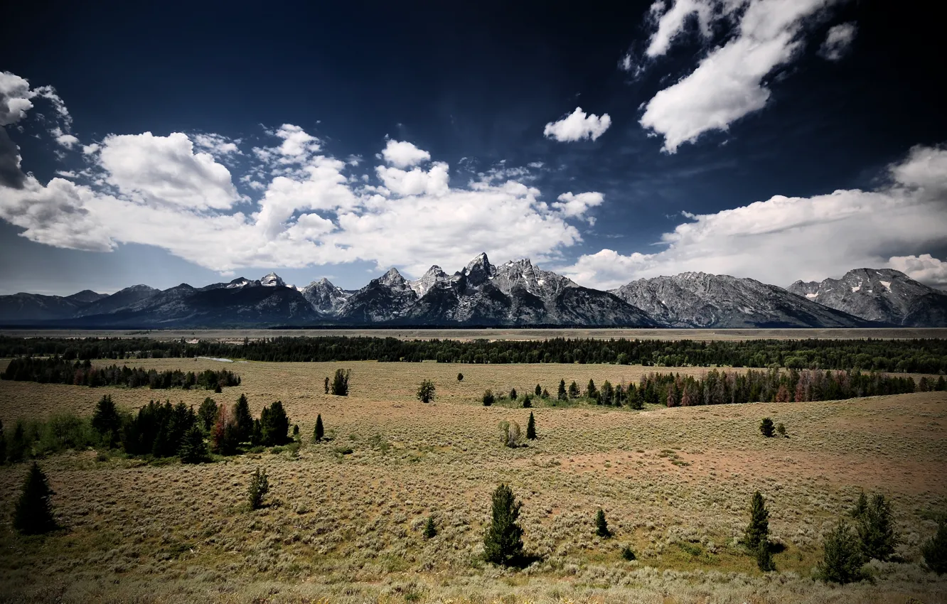 Photo wallpaper the sky, clouds, Wyoming, Rocky mountains