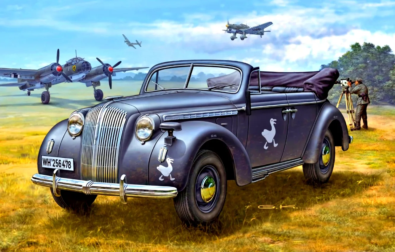 Photo wallpaper Germany, bomber, Ju-87, Cabriolet, The Third Reich, Ju-88, Opel Admiral