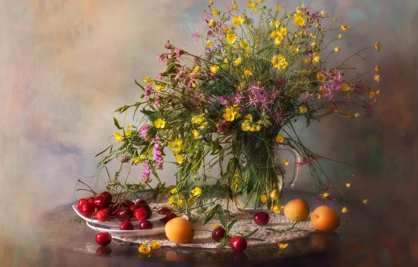 Photo wallpaper flowers, field, cherry, apricots