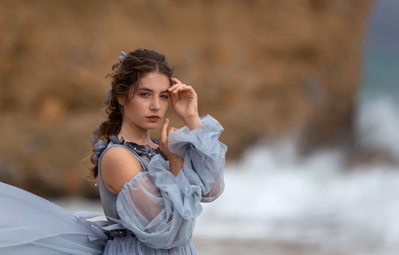 Photo wallpaper look, girl, dress, brunette, Alexander Sandev