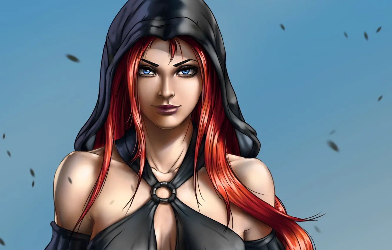 Photo wallpaper girl, background, art, hood, red