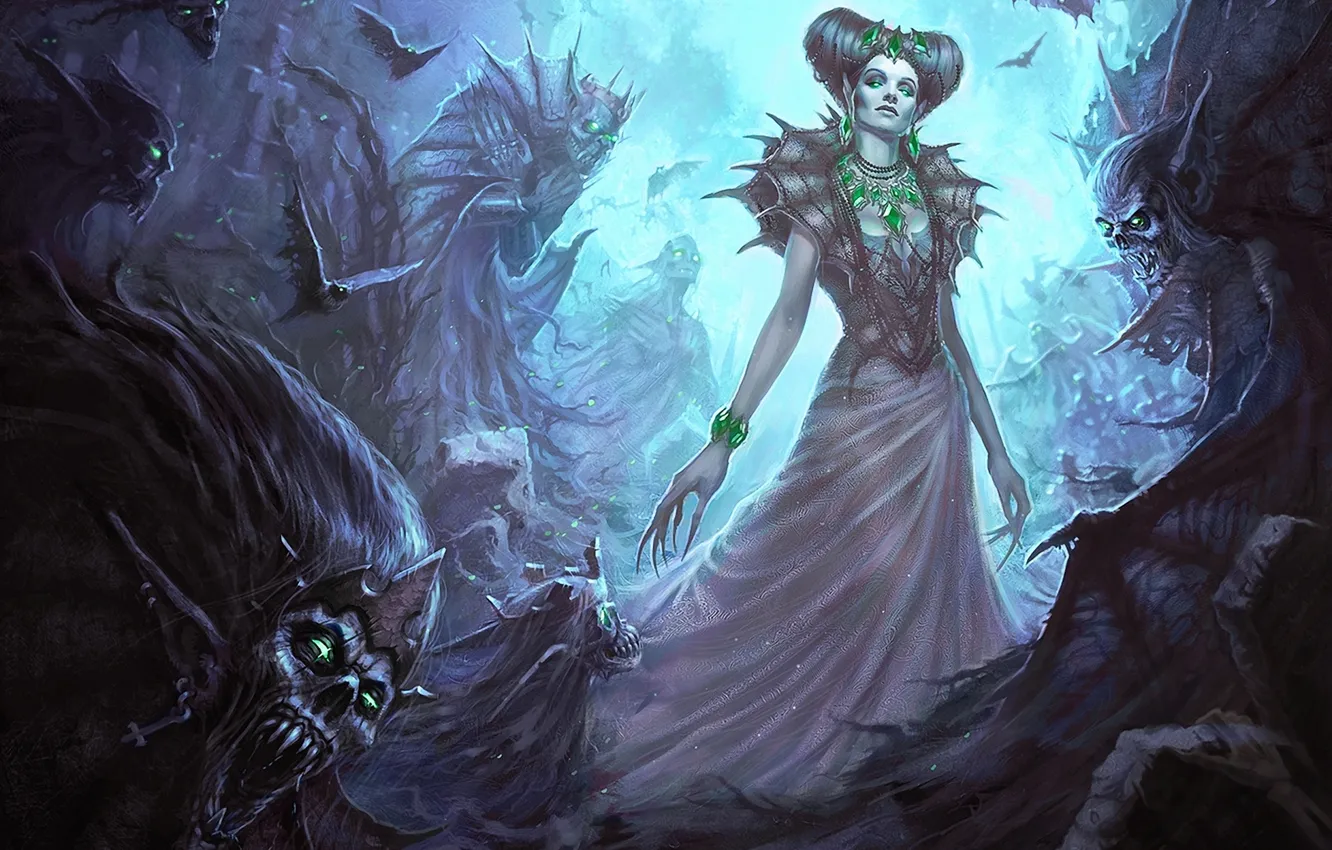 Photo wallpaper girl, monster, art, claws, vampire, bats, Queen