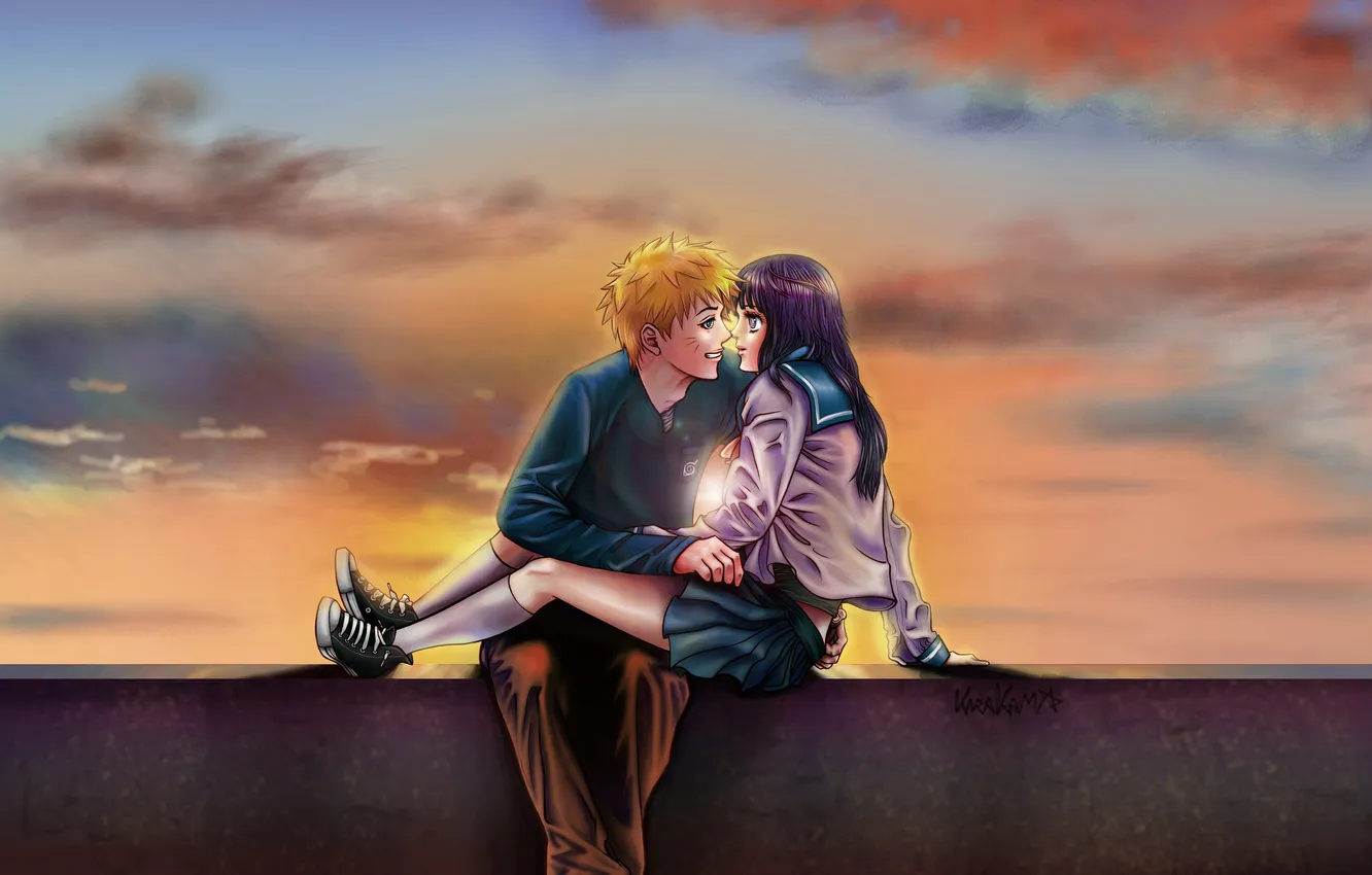 Photo wallpaper girl, sunset, smile, mood, Naruto, Naruto, art, embarrassment