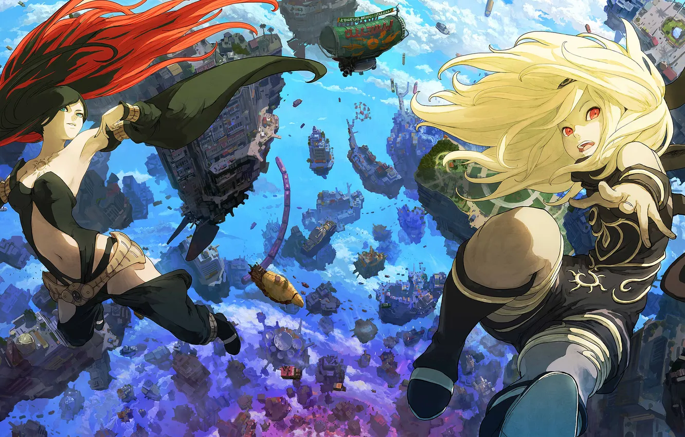 Photo wallpaper the sky, girl, flight, clouds, the wind, jump, hair, PS4