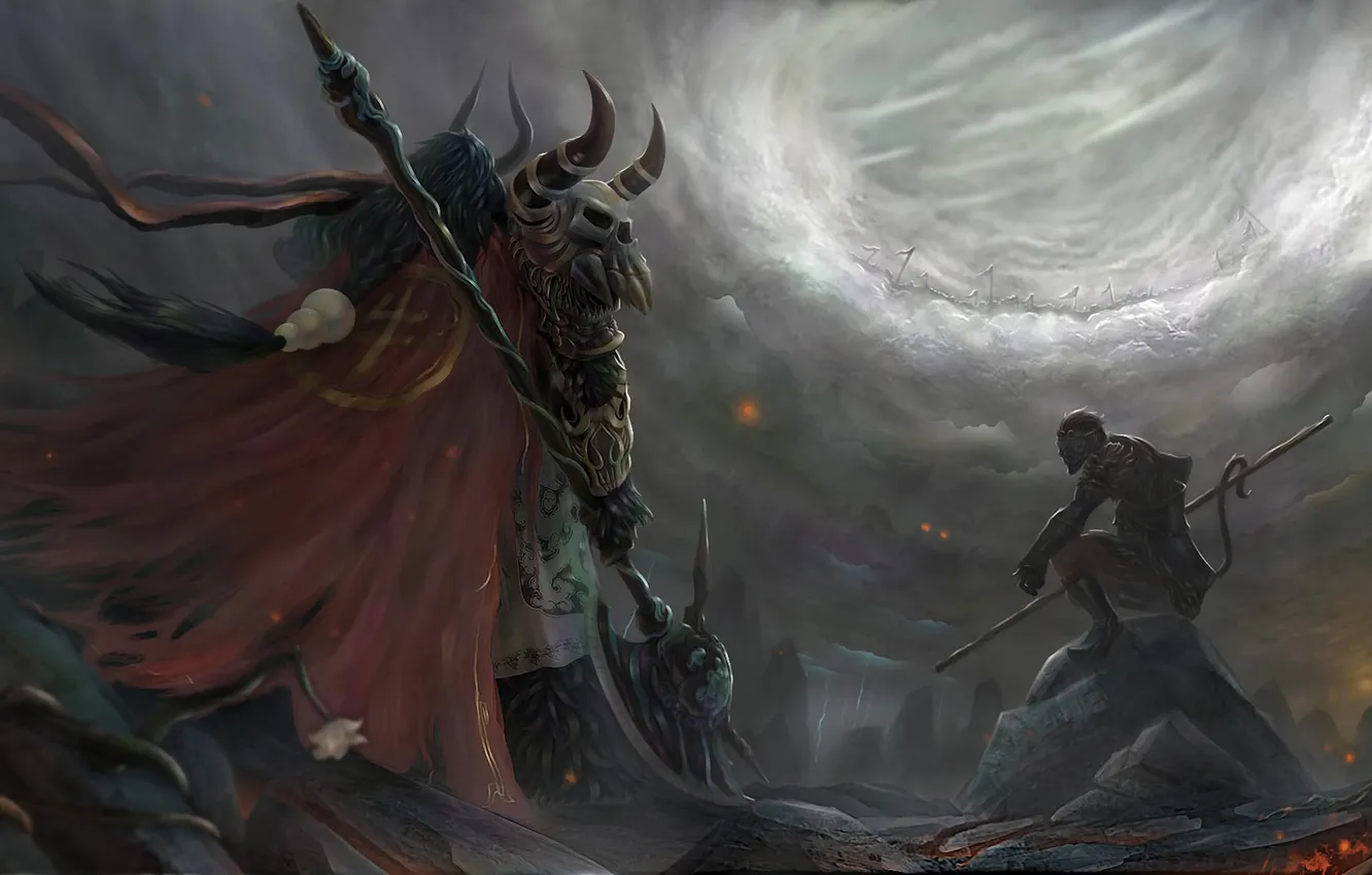 Photo wallpaper the sky, light, armor, the demon, warrior, horns, army