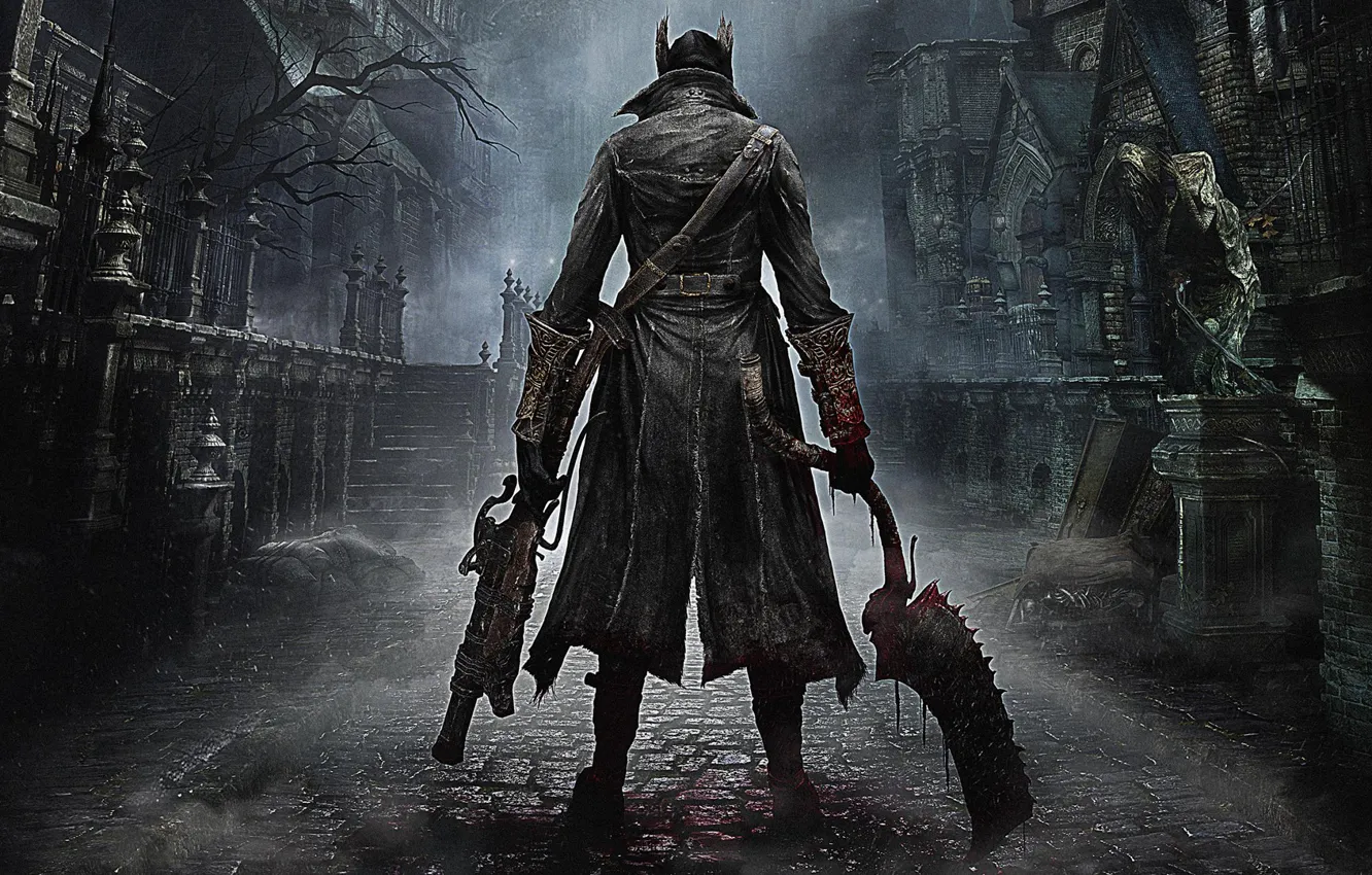 Photo wallpaper the city, weapons, blood, cloak, hunter, PS4, Playstation 4, 2015