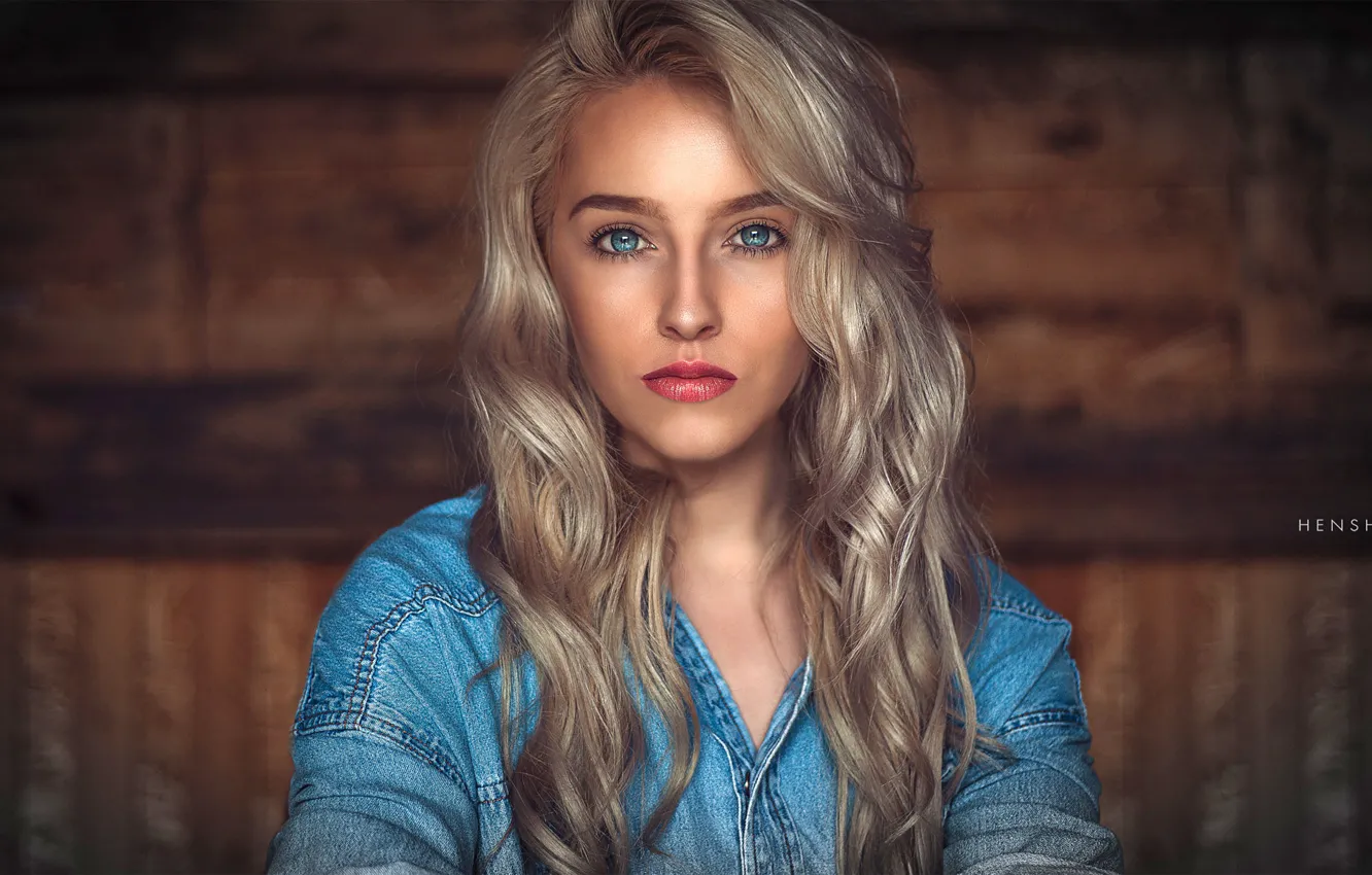 Photo wallpaper look, background, model, portrait, makeup, hairstyle, blonde, shirt