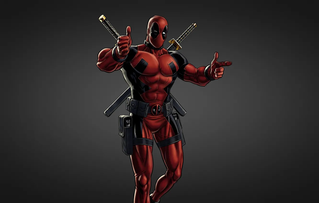 Photo wallpaper red, sword, black background, Deadpool, Deadpool, comic