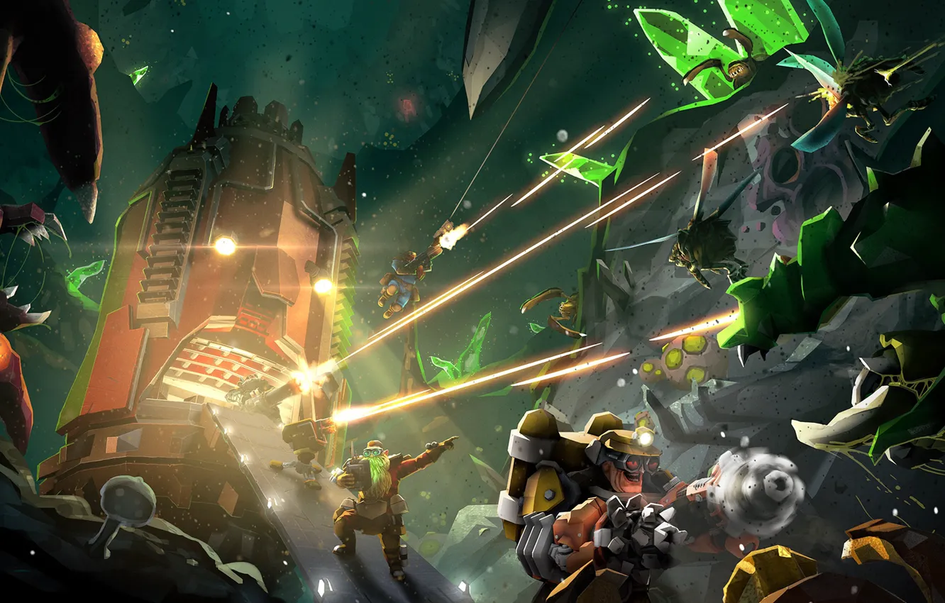 Photo wallpaper monster, station, cave, dwarf, the fire, Deep Rock Galactic