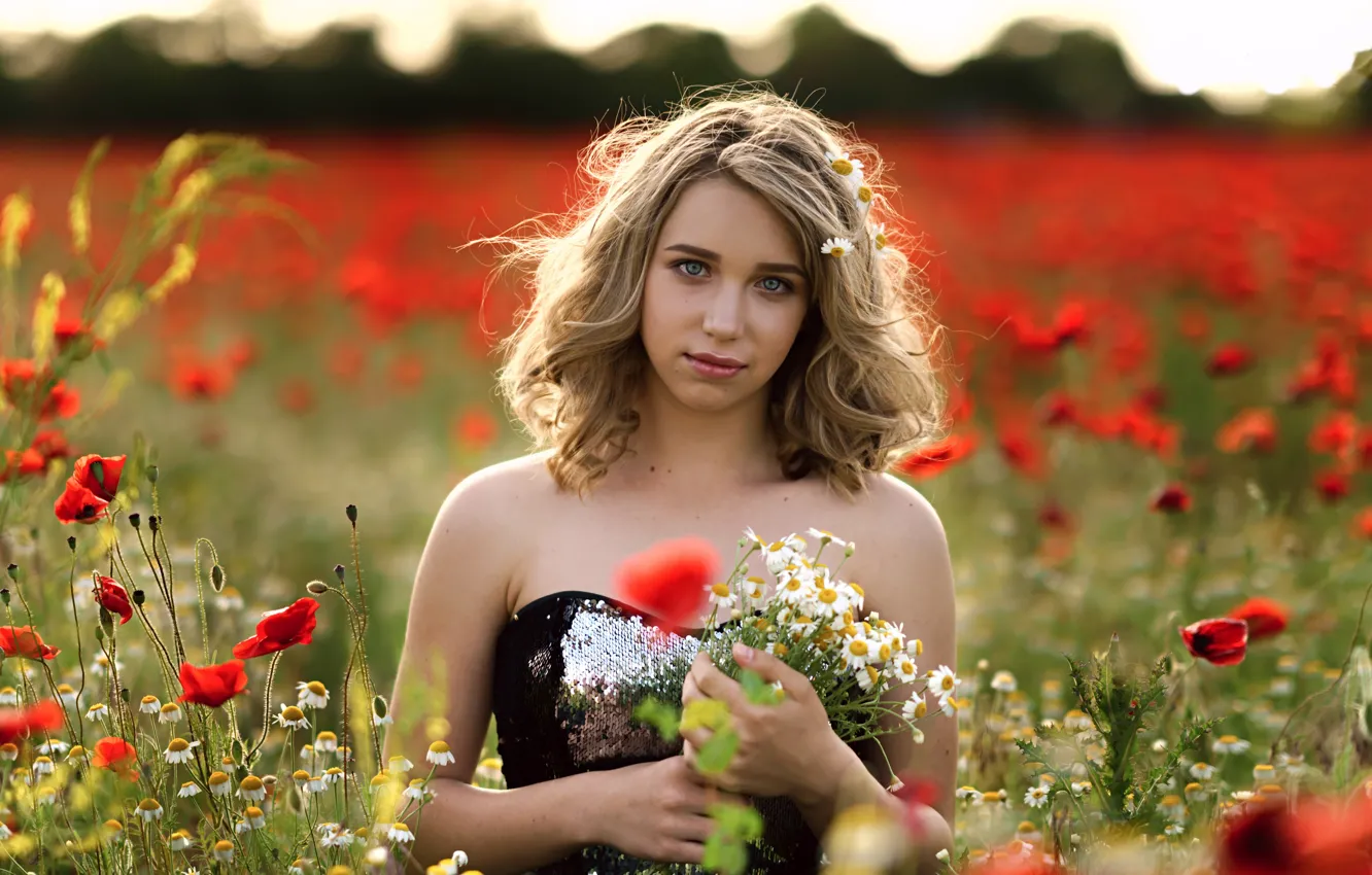 Photo wallpaper summer, girl, flowers, Katya