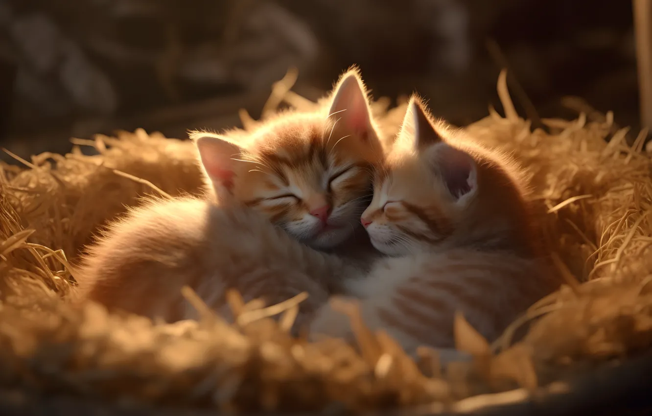Photo wallpaper cat, light, together, sleep, sleeping, red, kitty, a couple