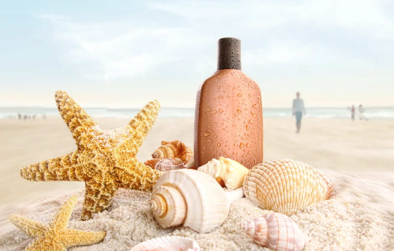 Photo wallpaper sand, beach, shell, starfish