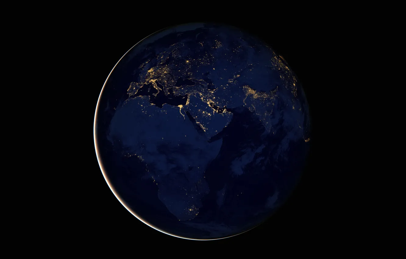 Photo wallpaper lights, planet, Earth, Africa, Eurasia