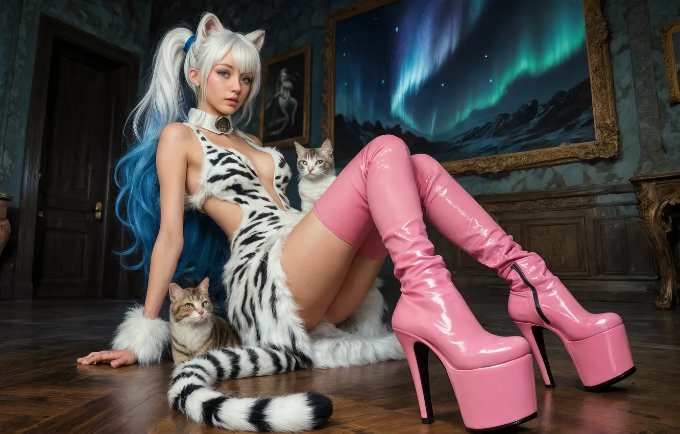 Photo wallpaper girl, cosplay, boots, Costume, High Heel, AI Art