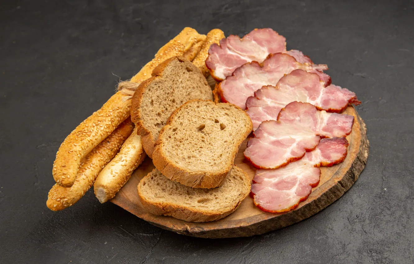Photo wallpaper fresh, bread, slices, buns, ham, sliced