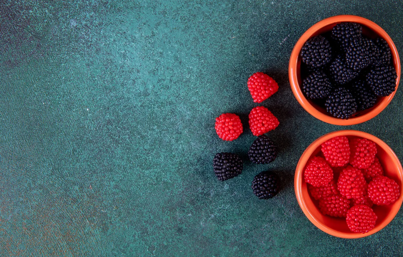 Photo wallpaper berries, raspberry, candy, bowl, placer, different, dessert, blue background