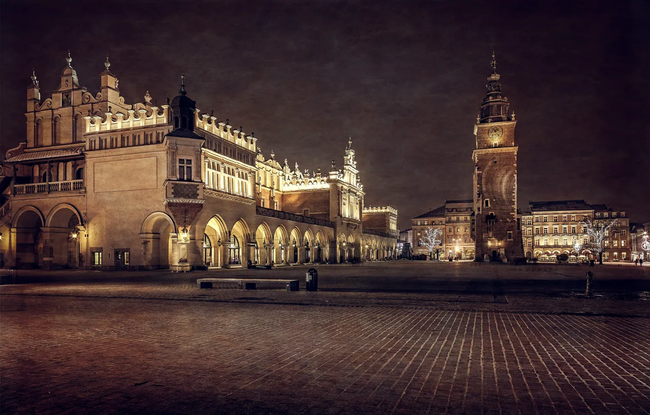 Photo wallpaper night, building, tower, area, Poland, architecture, Krakow