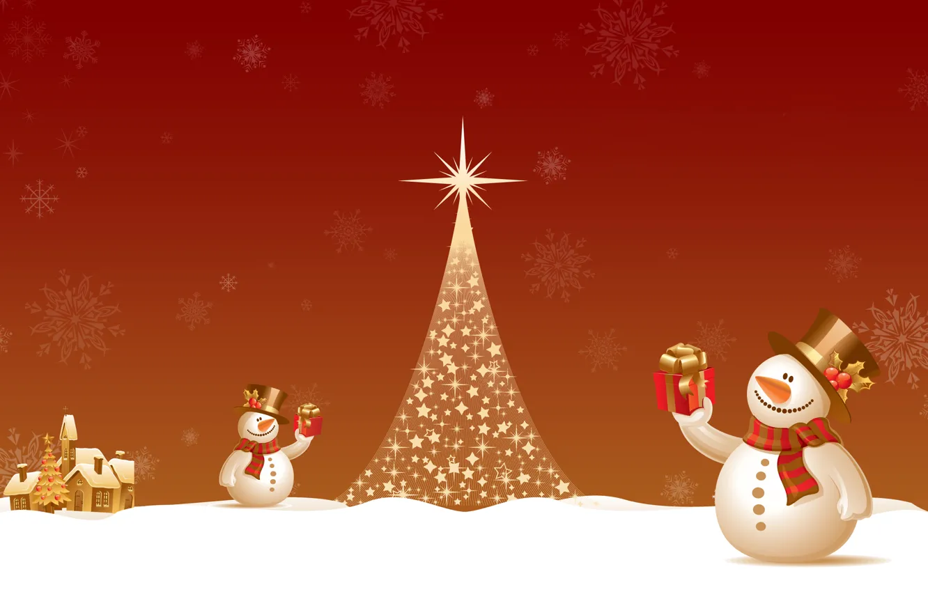 Photo wallpaper lights, tree, new year, snowman