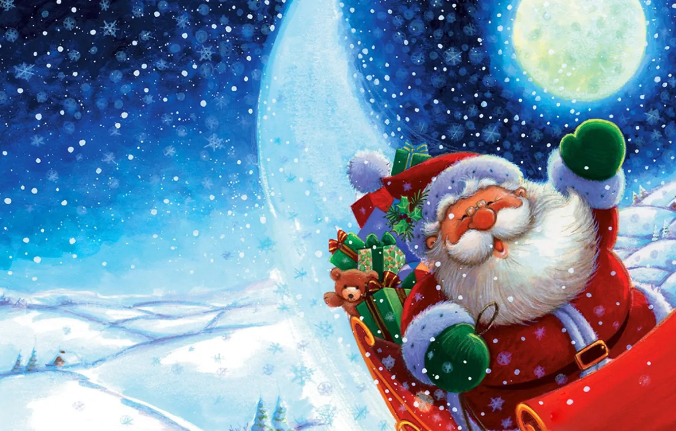 Photo wallpaper snow, new year, Santa Claus