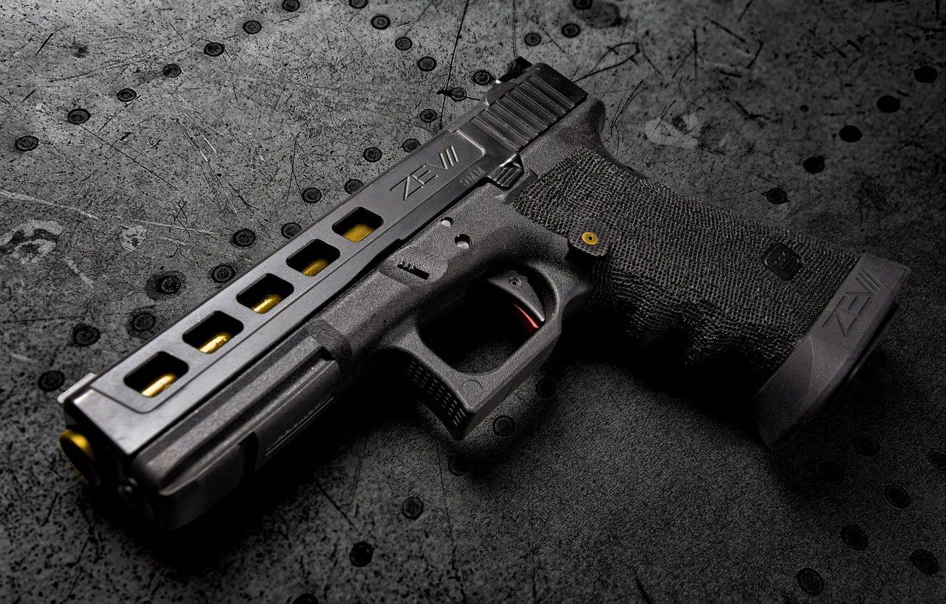 Photo wallpaper gun, weapons, background, ZEV Glock