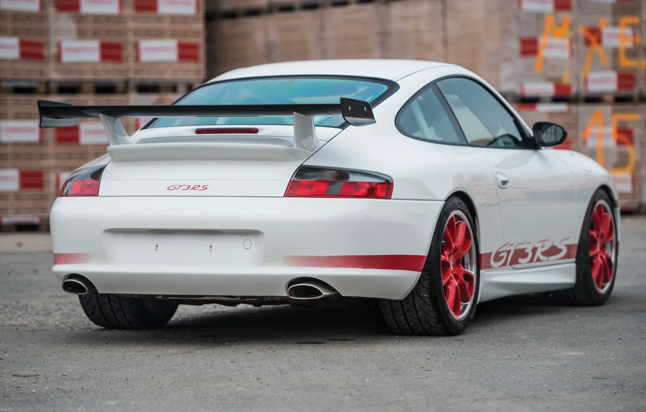 Photo wallpaper White, Carbon, Back, Spoiler, Porsche 996 GT3 RS, Red stripes