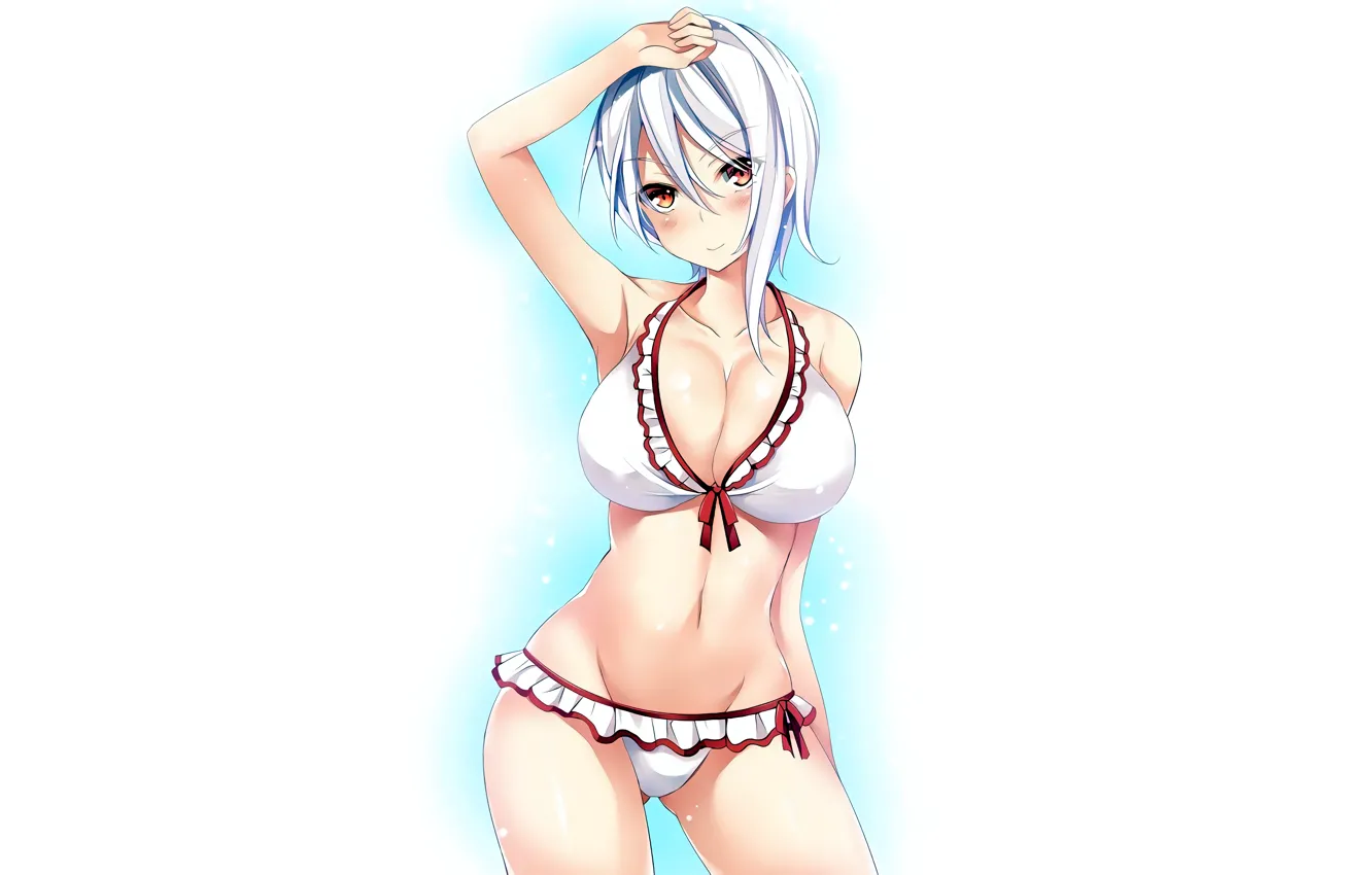 Photo wallpaper girl, sexy, cleavage, boobs, anime, beautiful, short hair, pretty