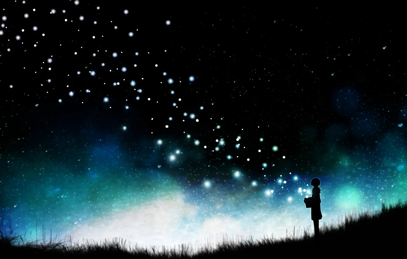 Photo wallpaper night, art, silhouette of a girl, Miyuki Harada