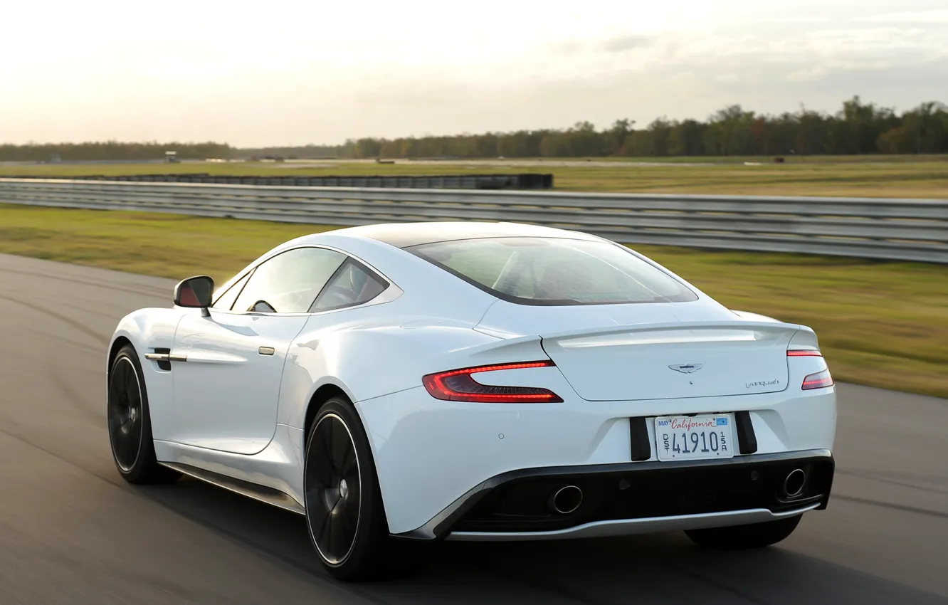 Photo wallpaper white, Aston Martin, supercar, car, rear view, wing, Vanquish