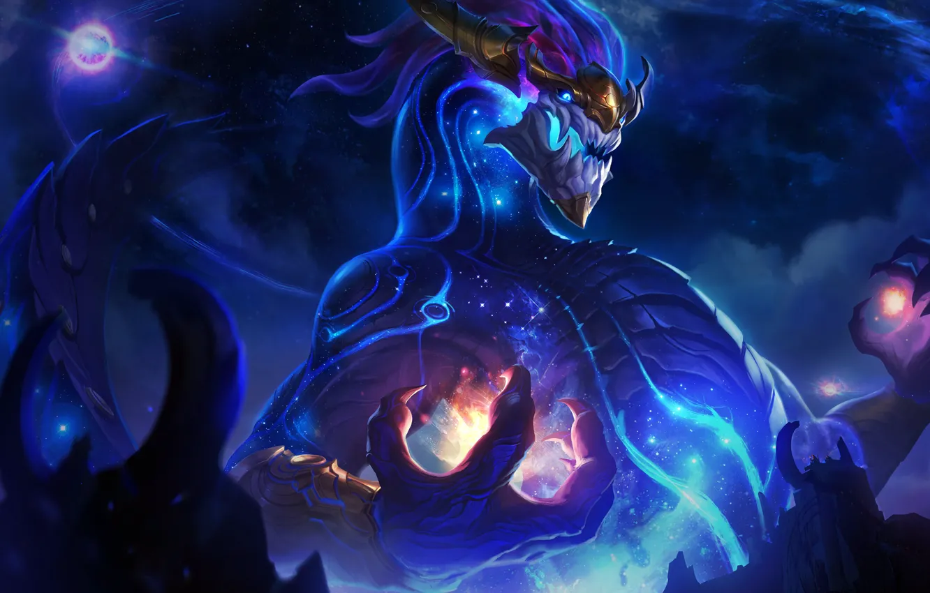 Photo wallpaper space, stars, dragon, art, splash, dragon, League of Legends, artwork