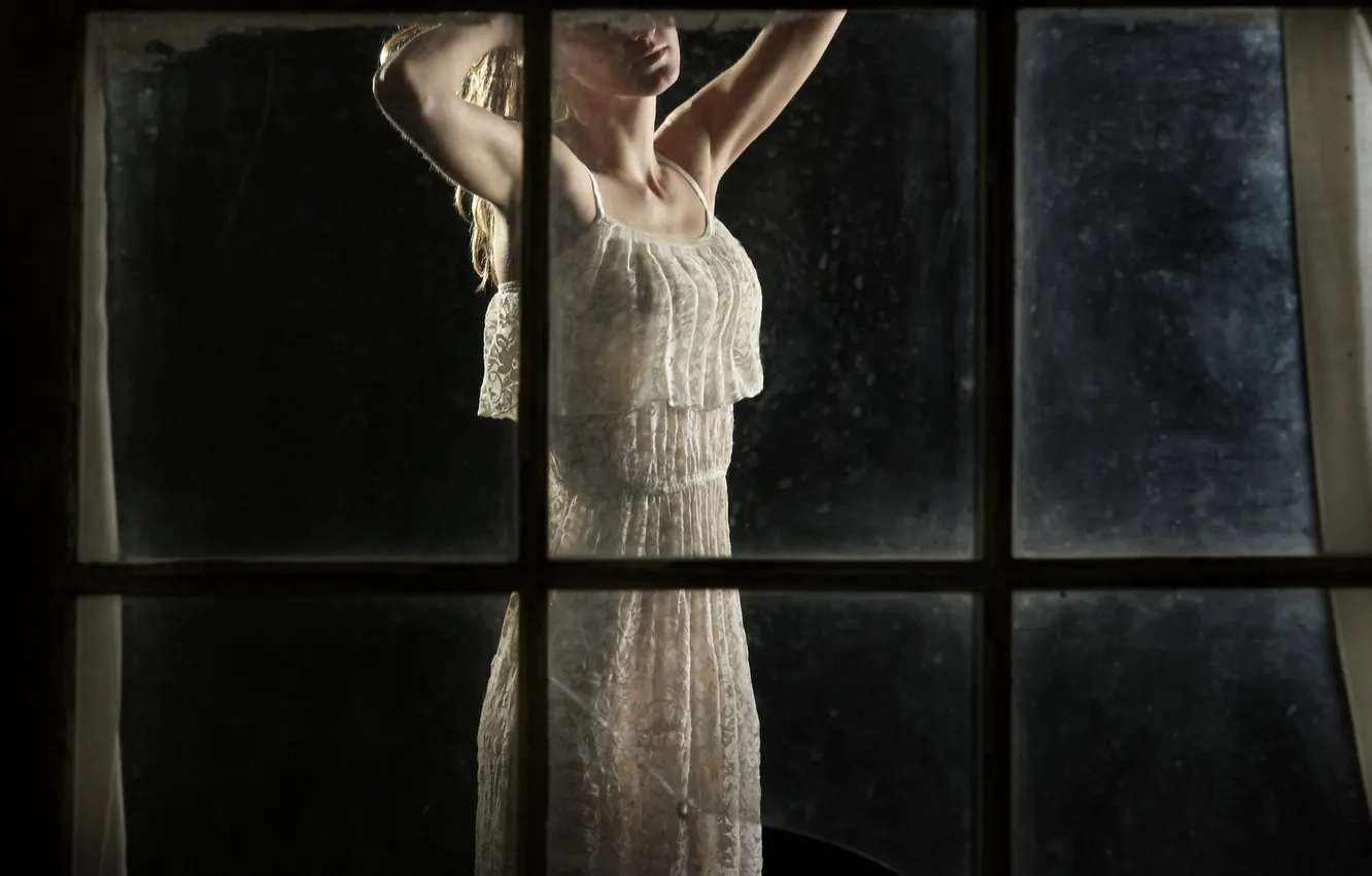 Photo wallpaper girl, mood, window