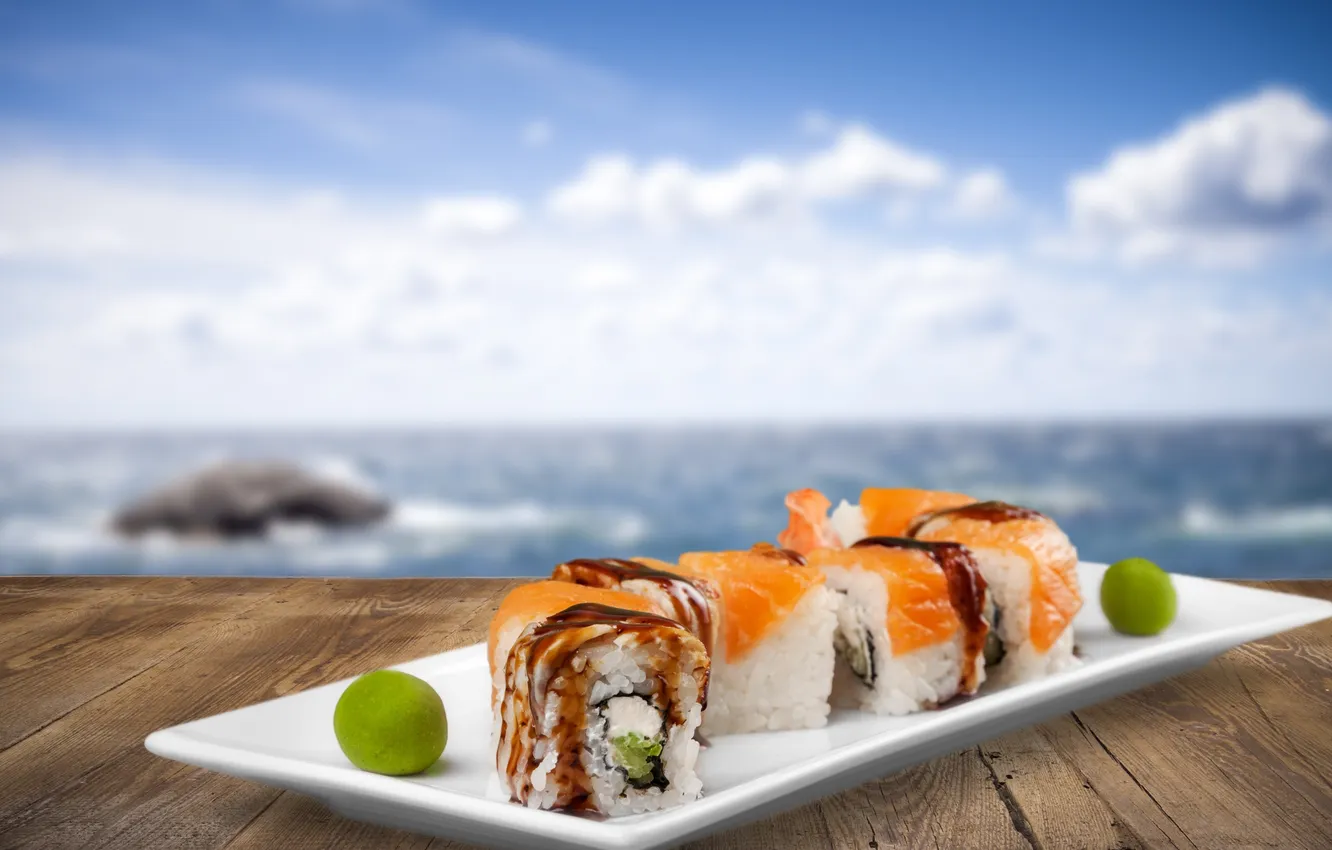 Photo wallpaper sushi, sushi, rolls, japanese, seafood