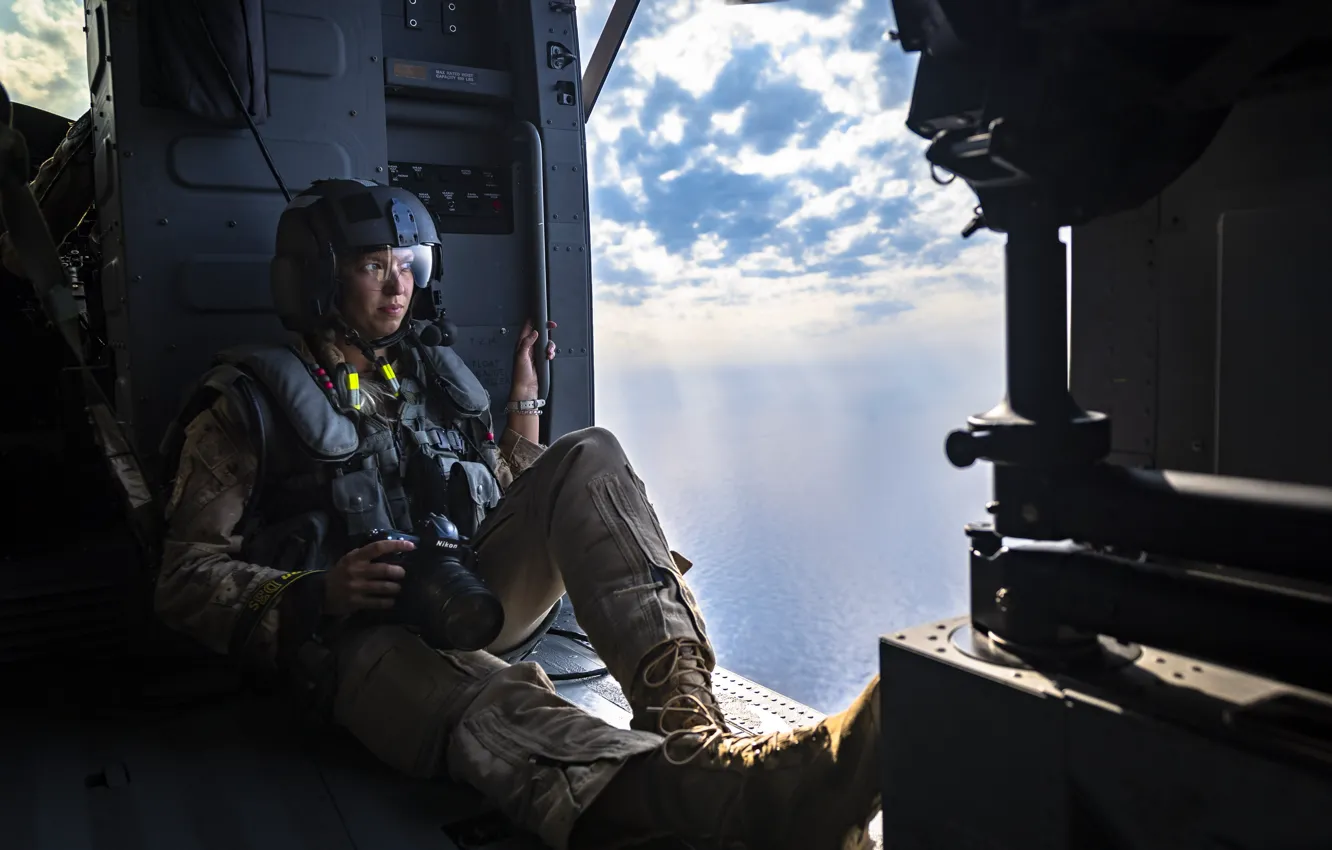 Photo wallpaper girl, camera, helicopter