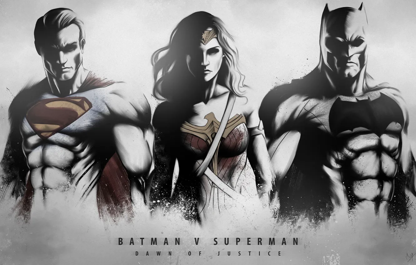 Photo wallpaper Wonder Woman, Batman, Digital Art, Superman, DC Comics, Fan Art, Batman v Superman, Dawn of …