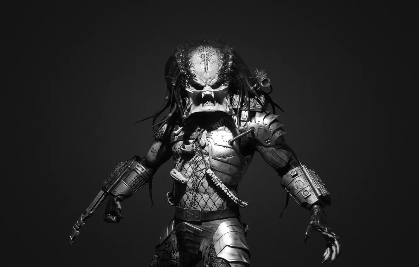 Photo wallpaper fiction, predator, black and white, Predator, anger