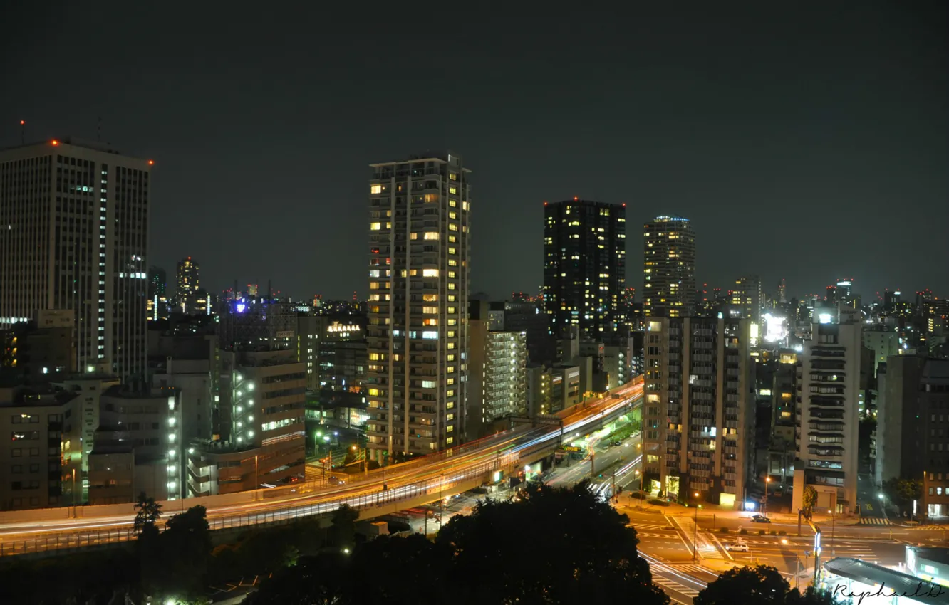 Photo wallpaper night, skyscrapers, Tokyo, Japan