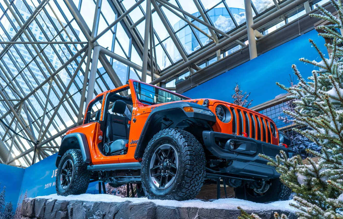 Photo wallpaper car, cars, jeep, orange, track, toronto, 2019, Autoshow