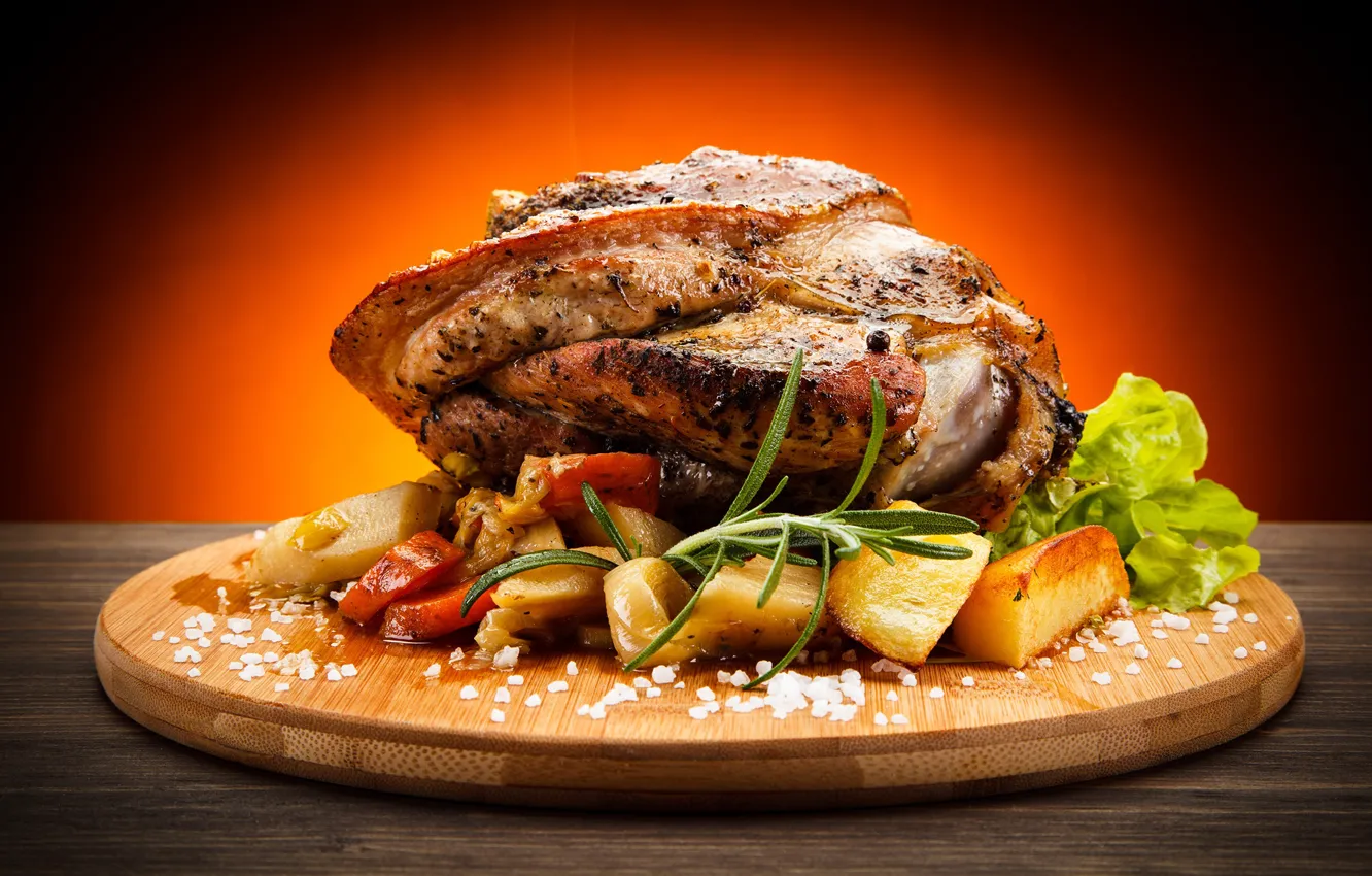 Photo wallpaper meat, Board, vegetables, spices, potatoes