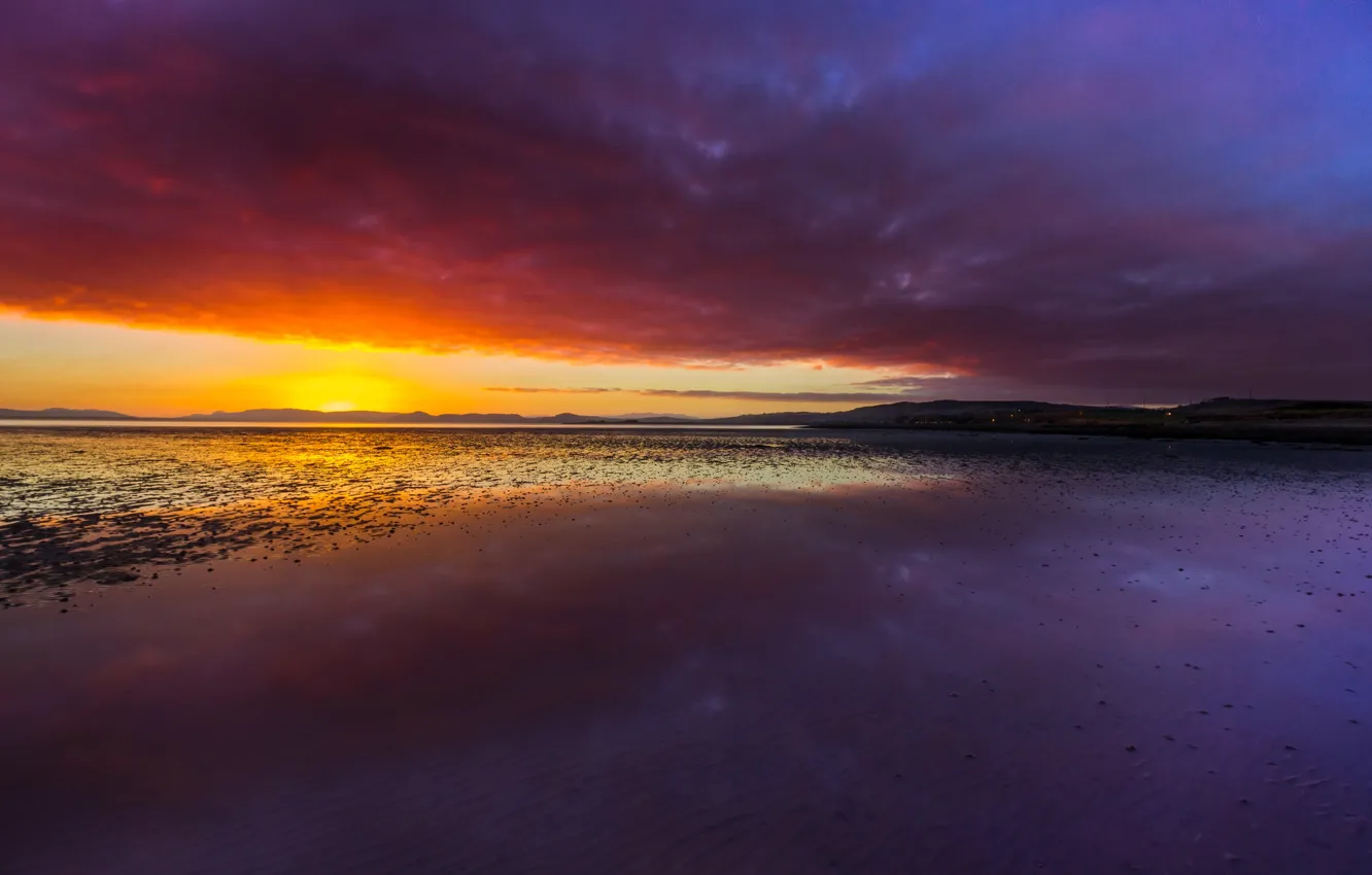 Photo wallpaper sea, sunset, shore, the evening, Scotland, tide, glow